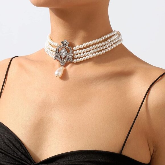 KummerSaprk Black Pearl Choker Necklace for Women, Layered Beaded Custom Jewelry - Picture 5 of 7